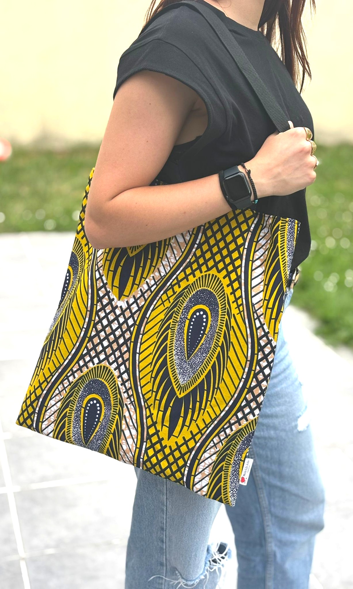 Tote Bag Réversible en Tissu Wax et Uni